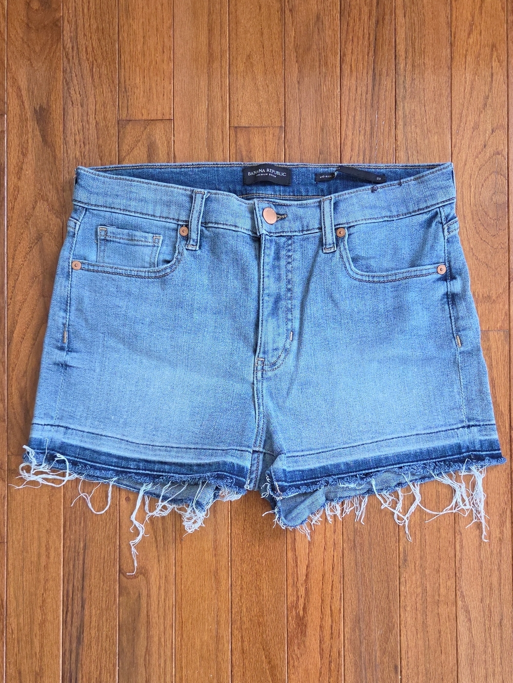 Banana Republic Medium Wash Frayed Hem Mid-Rise 3" Denim Shorts